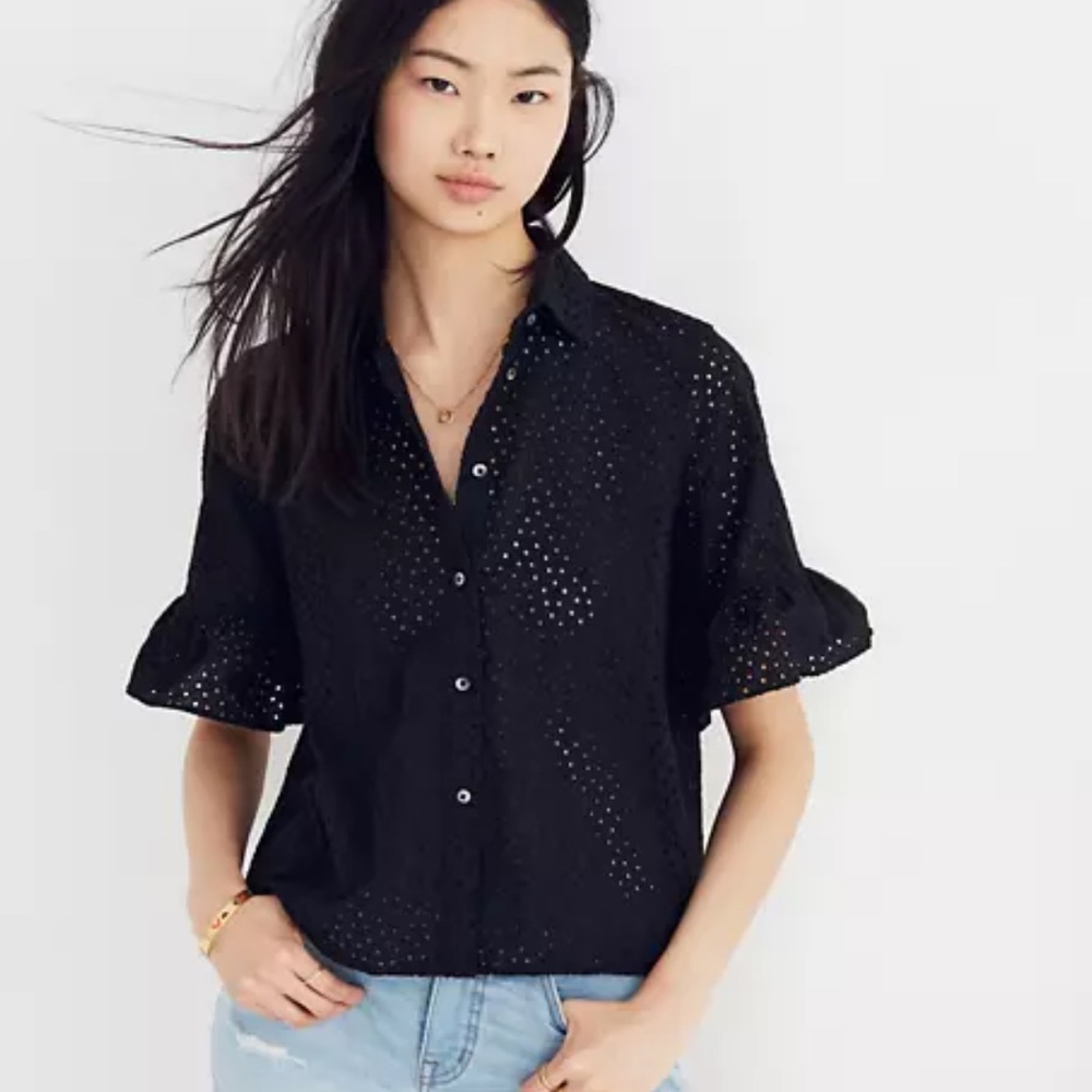 Madewell eyelet bell sleeve top